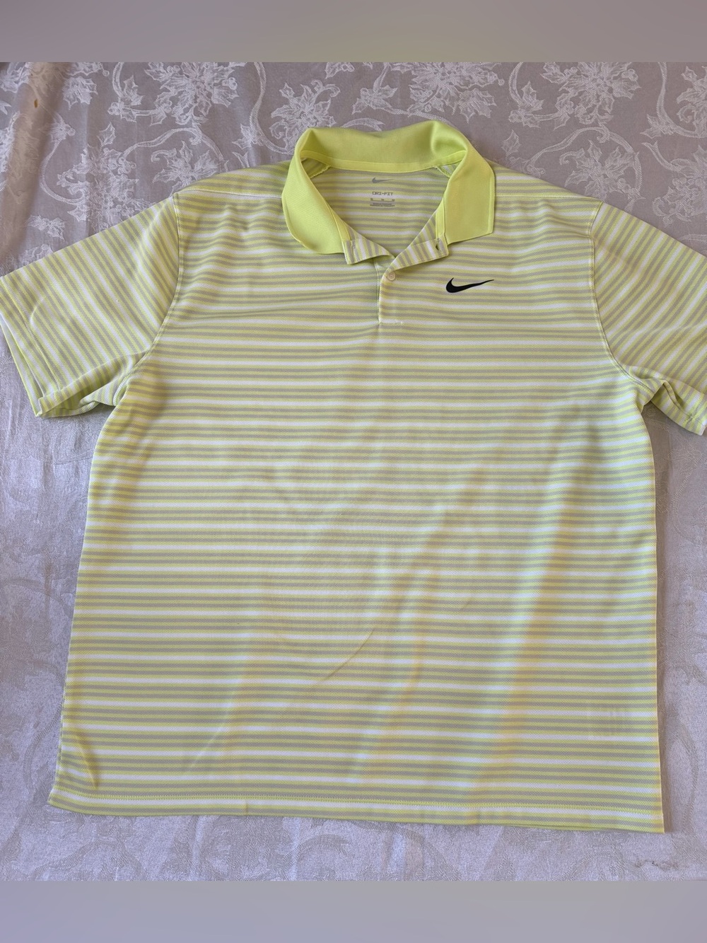 Nike Men’s Dri-Fit Golf Polo Shirt Bright Neon Green / Yellow Striped Size XL